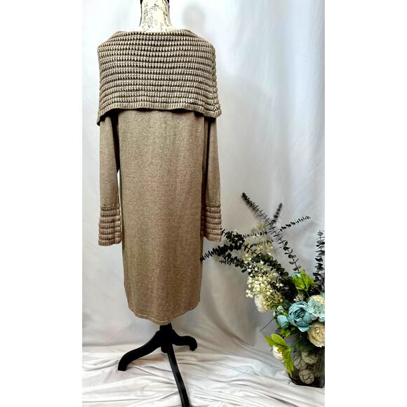 Philosophy Cowl Neck Crochet Overlay with Matching Cuffs Dress Taupe XL - Picture 12 of 15